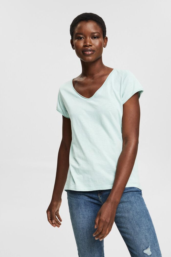 V-neck T-shirt, organic cotton, DUSTY GREEN, overview