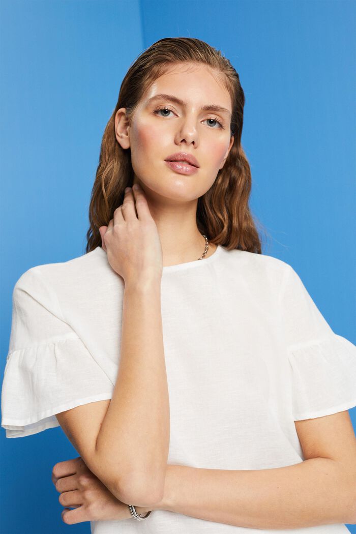 Short sleeve blouse, cotton-linen blend, OFF WHITE, detail image number 4