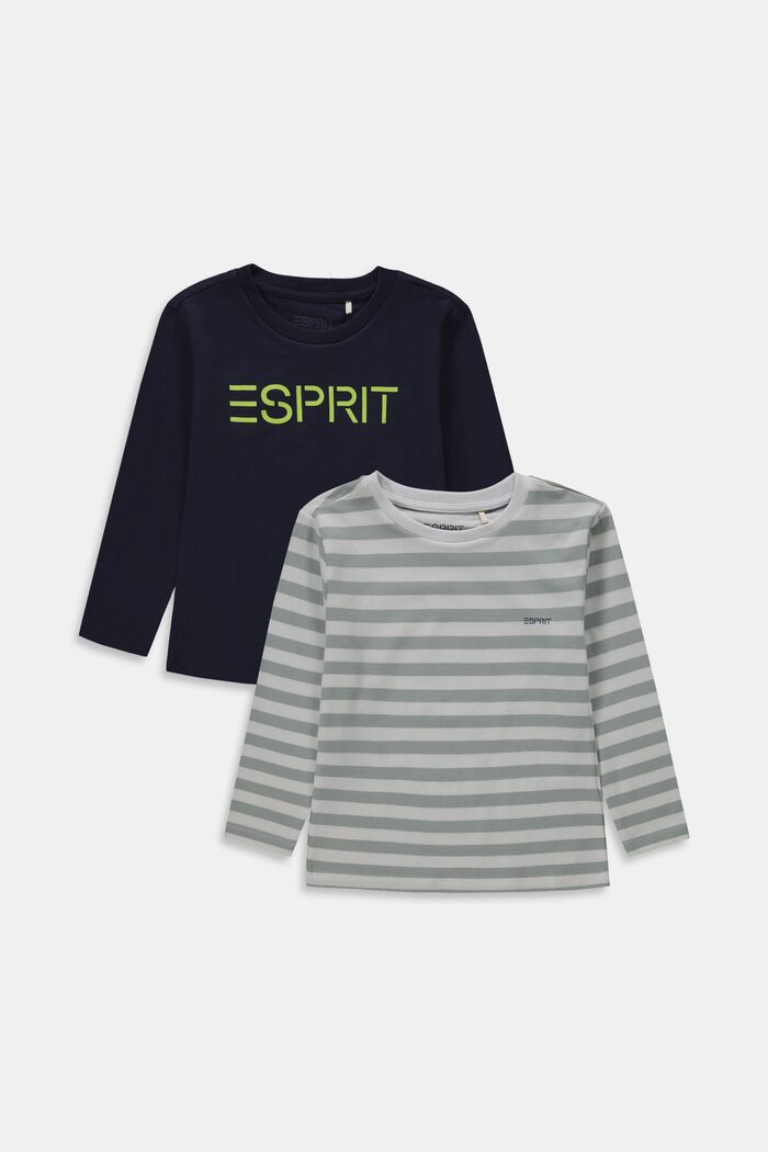 Double pack of long sleeve tops in stretch cotton, NAVY, overview