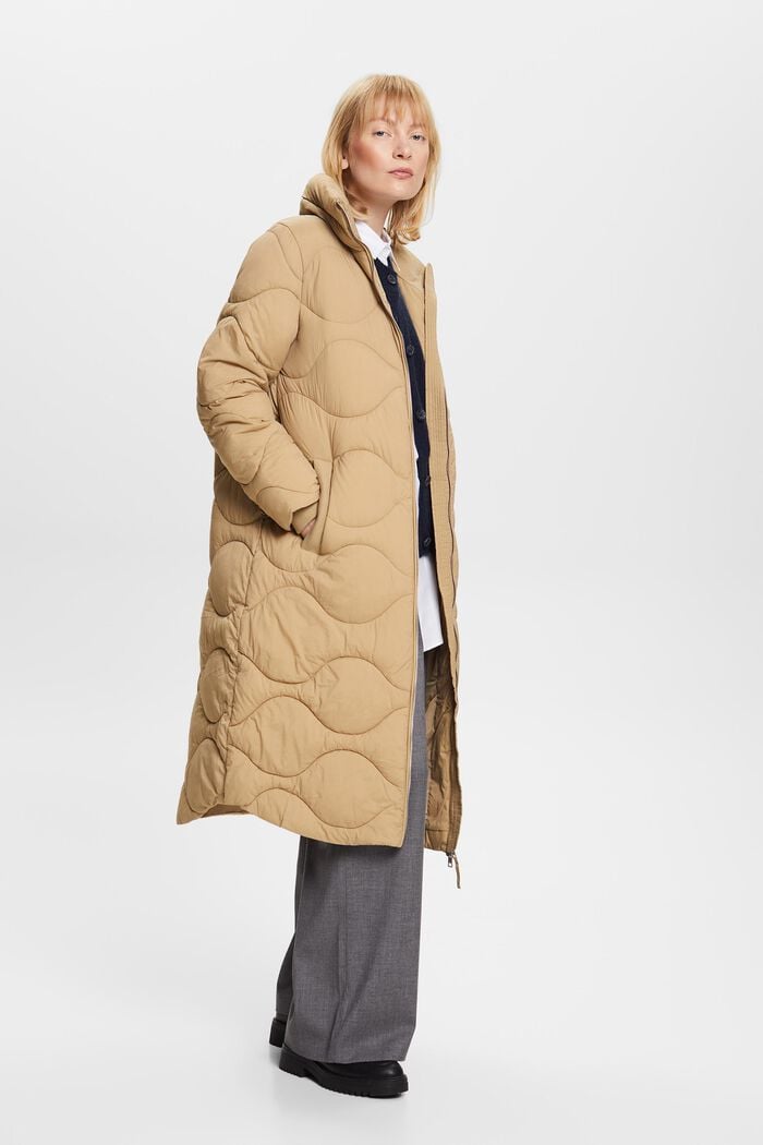 Quilted Coat, KHAKI BEIGE, detail image number 4