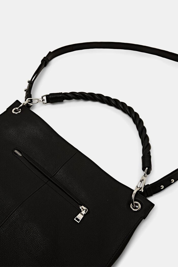 Leather shoulder bag with detachable handle, BLACK, detail image number 1