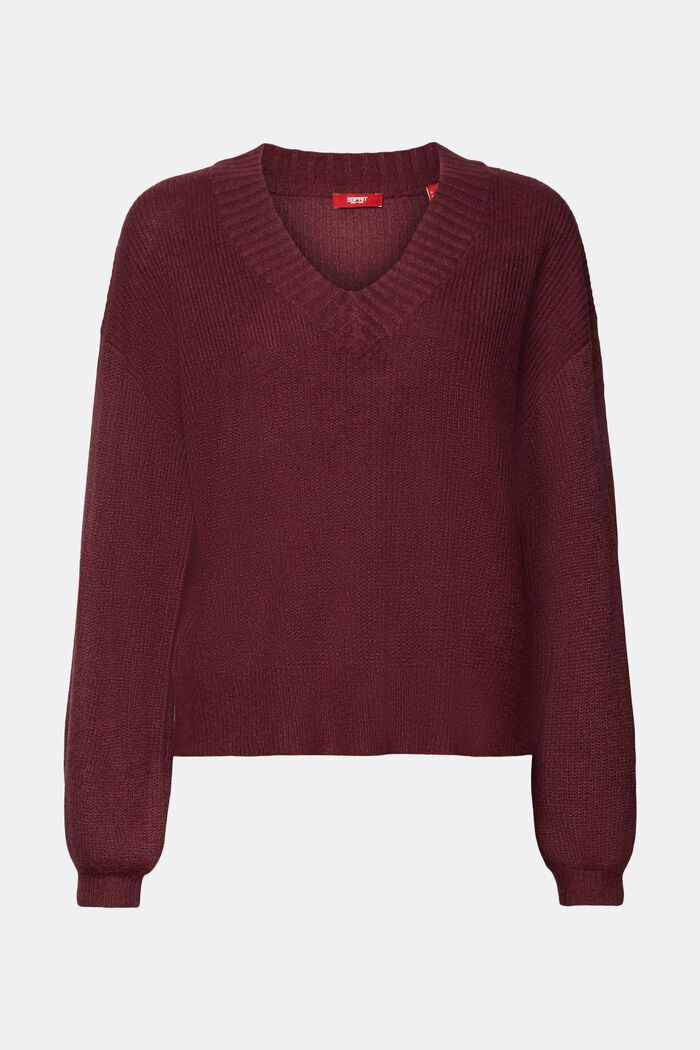 V-neck jumper, wool blend, AUBERGINE, detail image number 6