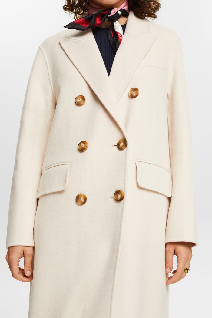 Wool-Cashmere Double-Breasted Coat, CREAM BEIGE, detail image number 3