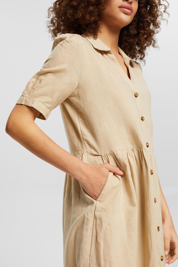 Made of blended linen: midi-length dress, SAND, detail image number 3