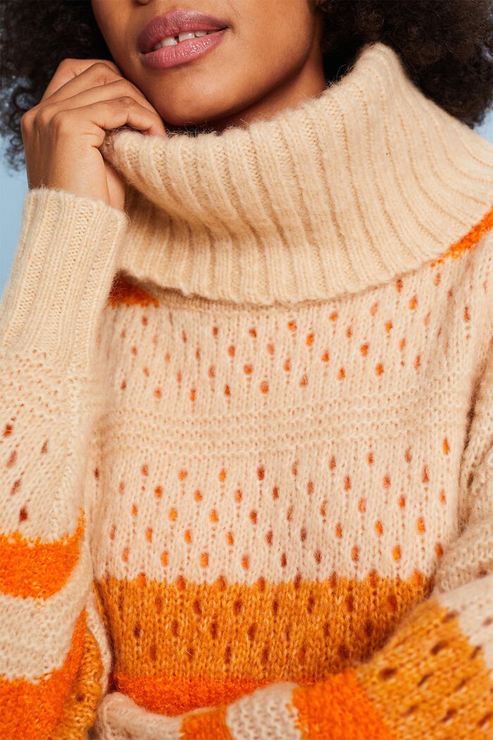 Striped Rollneck Sweater, GOLDEN ORANGE, detail image number 3