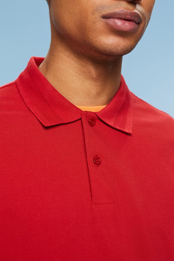 Cotton Pique Polo Shirt, DARK RED, detail image number 4