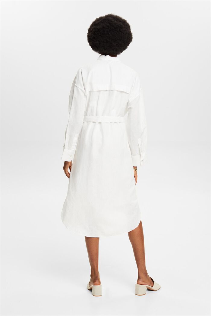 Linen-Cotton Belted Shirt Dress, OFF WHITE, detail image number 2