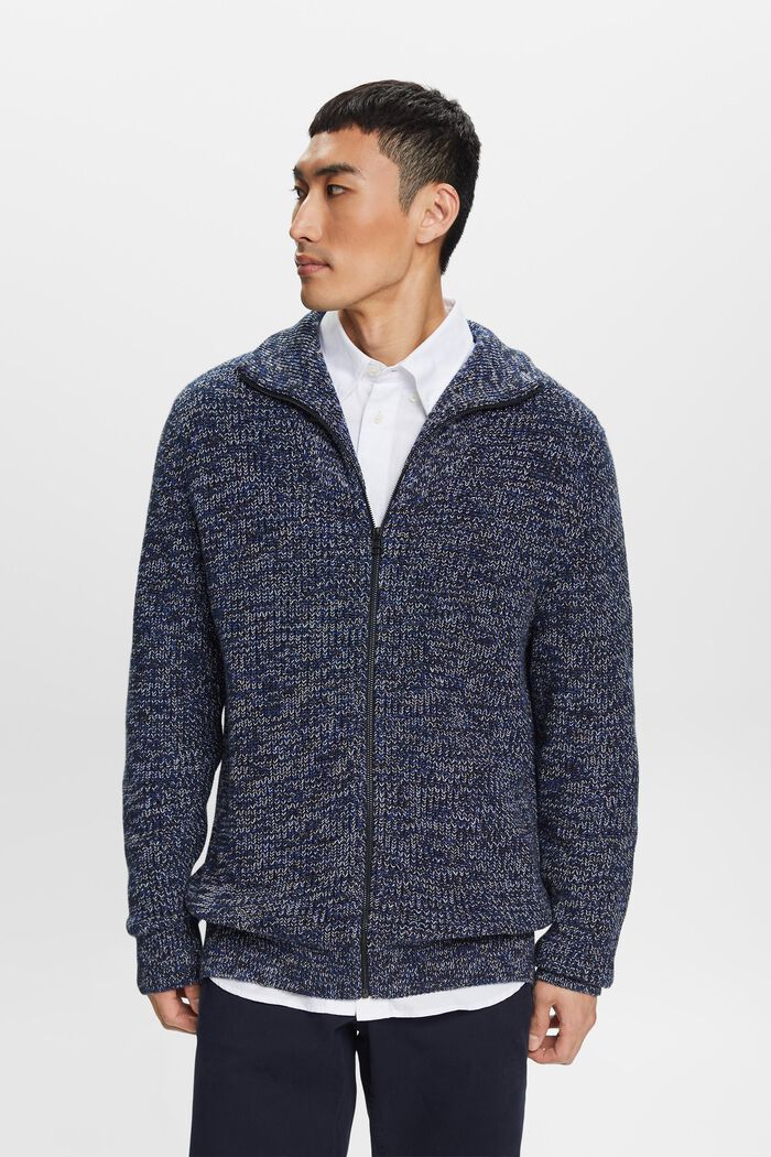 Cotton Zipper Cardigan, PETROL BLUE, detail image number 0