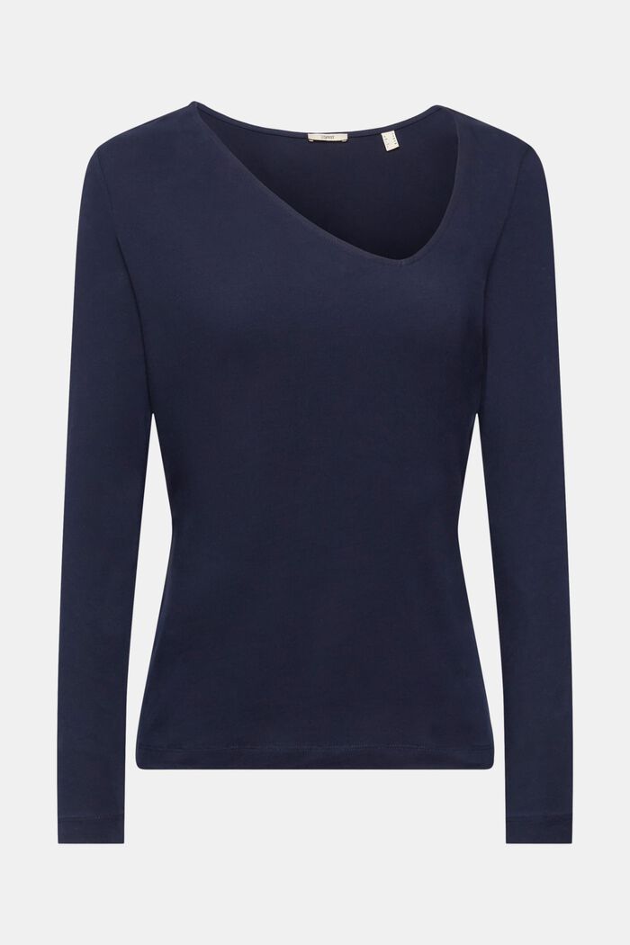 Long-sleeved top with asymmetric neckline, NAVY, detail image number 6