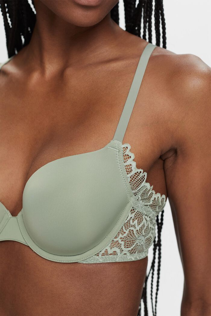 Padded Underwired Lace Bra, DUSTY GREEN, detail image number 1