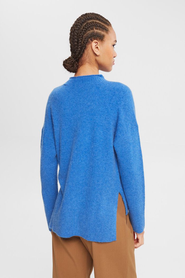Wool blend: fluffy jumper with stand-up collar, BRIGHT BLUE, detail image number 4