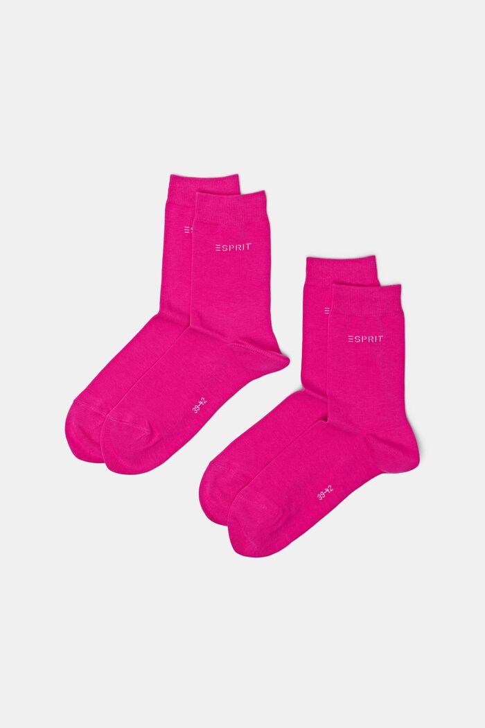 2-pack of socks with knitted logo, organic cotton, HOT PINK, detail image number 0