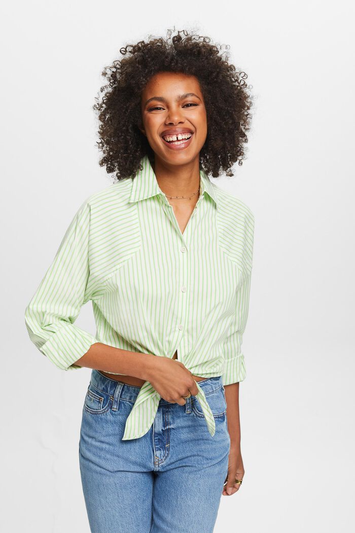Striped Tie-Front Shirt, CITRUS GREEN, detail image number 0