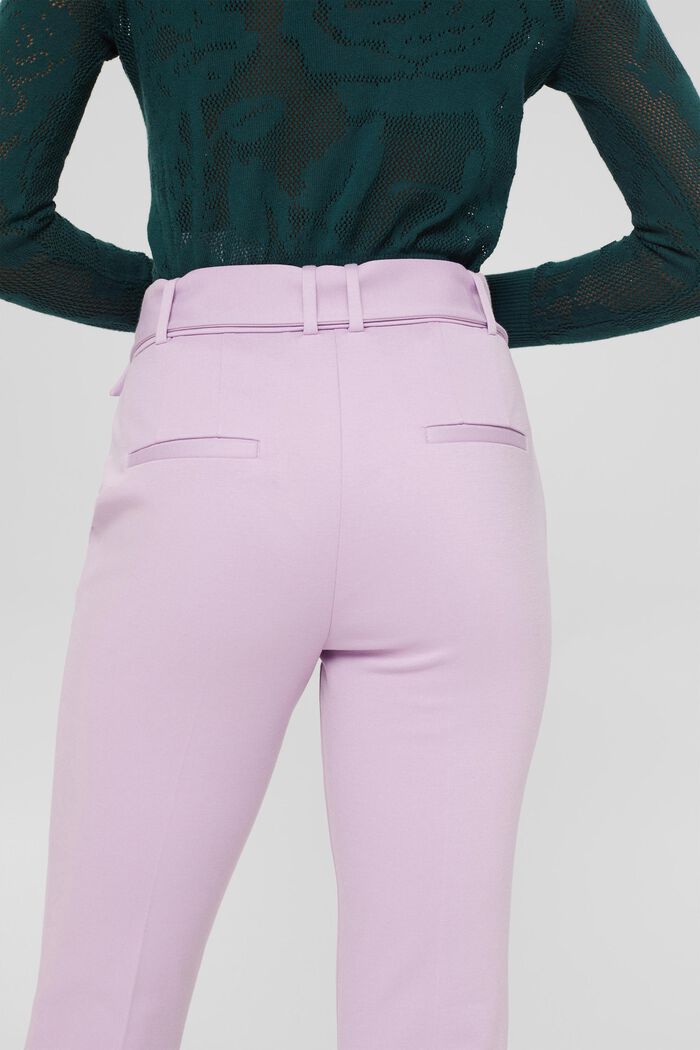 Stretch trousers with a belt and straight leg, LILAC, detail image number 5