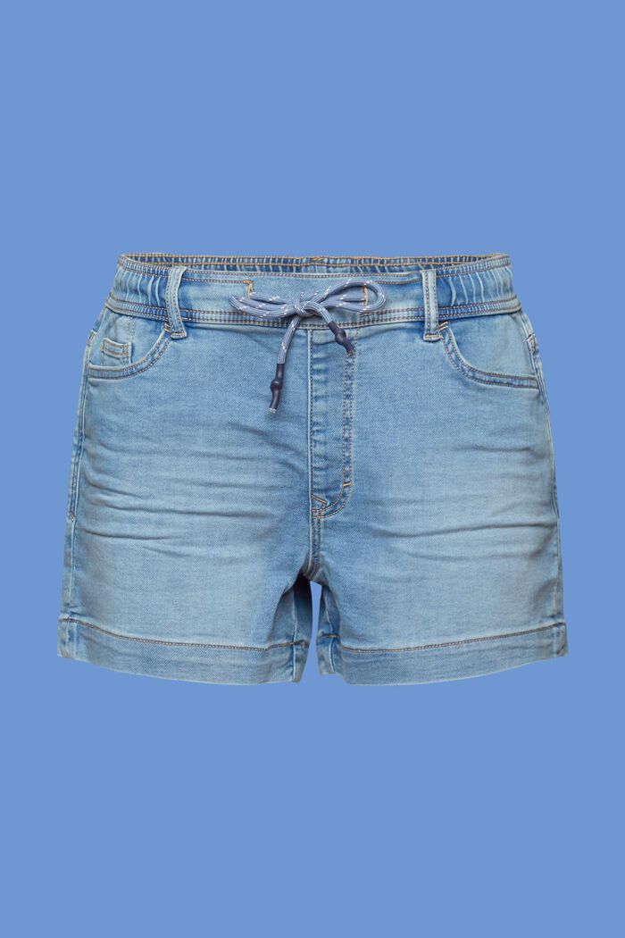Jogger-style jeans shorts, BLUE LIGHT WASHED, detail image number 7