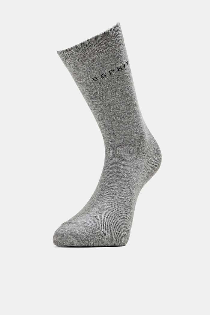 2-pack of socks with knitted logo, organic cotton, LIGHT GREY MELANGE, detail image number 0
