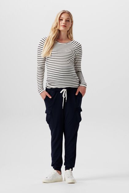 Striped long-sleeved top with nursing function