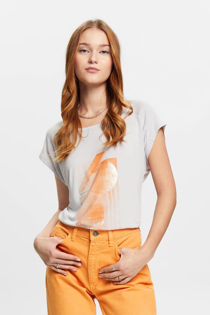 Front print t-shirt, LENZING™ ECOVERO™, PASTEL GREY, detail image number 0