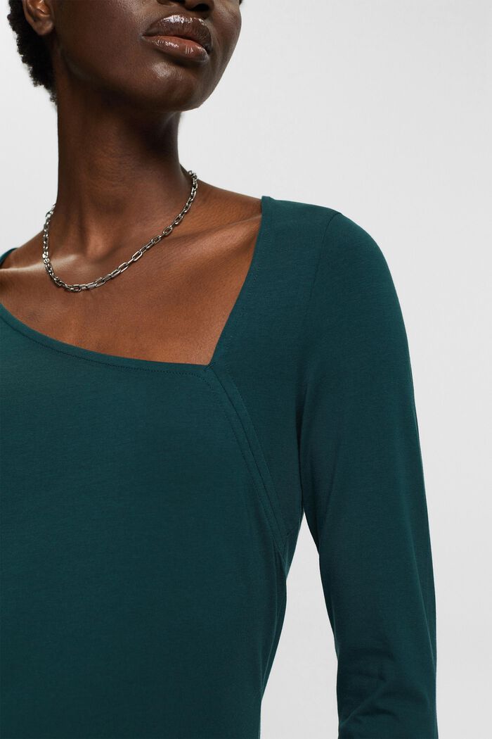 Long-sleeved top with asymmetric neckline, DARK TEAL GREEN, detail image number 2
