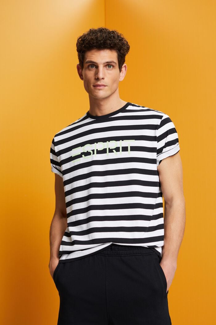 Striped Cotton T-Shirt, BLACK, detail image number 0