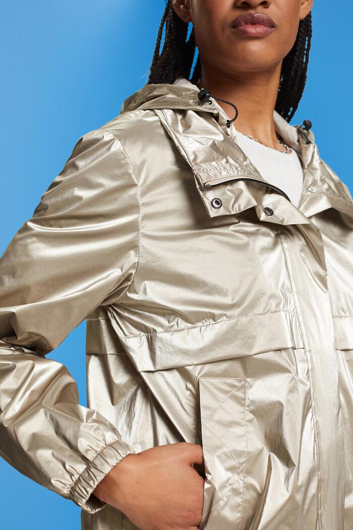 Metallic sheen jacket with a hood, TAUPE, detail image number 2