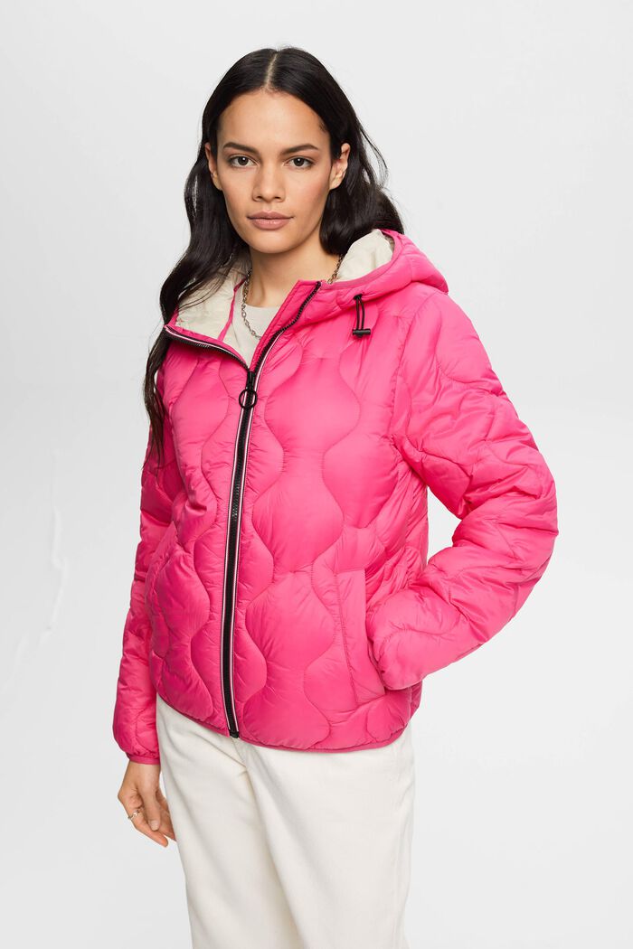 Quilted jacket with drawstring hood, PINK FUCHSIA, detail image number 0