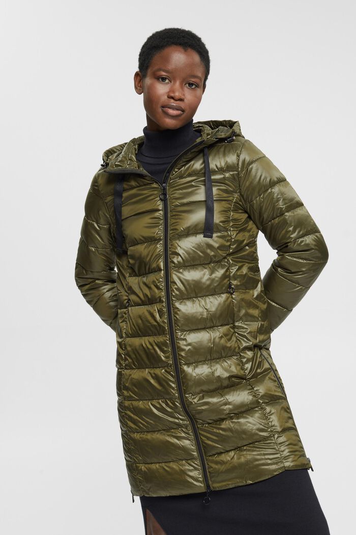 Quilted coat with detachable drawstring hood, DARK KHAKI, detail image number 1