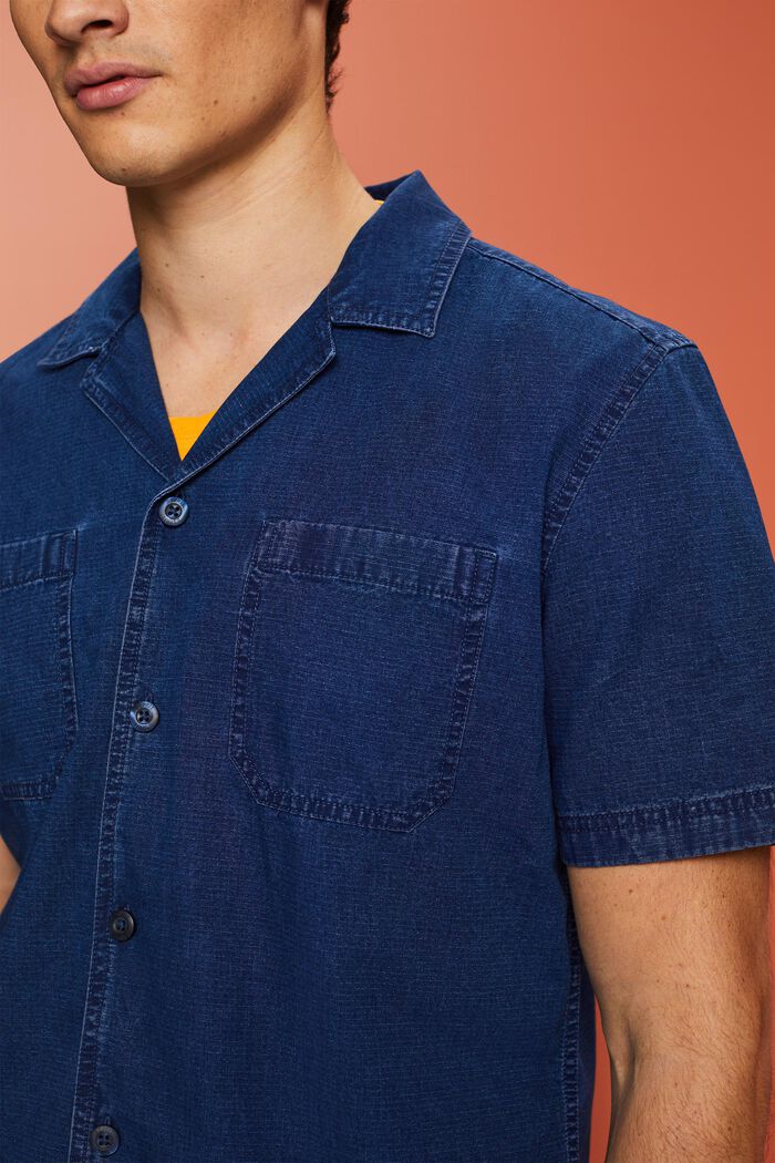Short sleeve jeans shirt, 100% cotton, BLUE DARK WASHED, detail image number 2