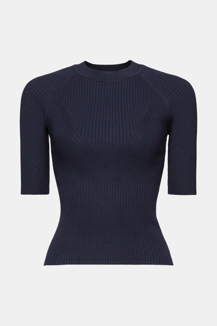 Ribbed Short-Sleeve Sweater, NAVY, detail image number 5