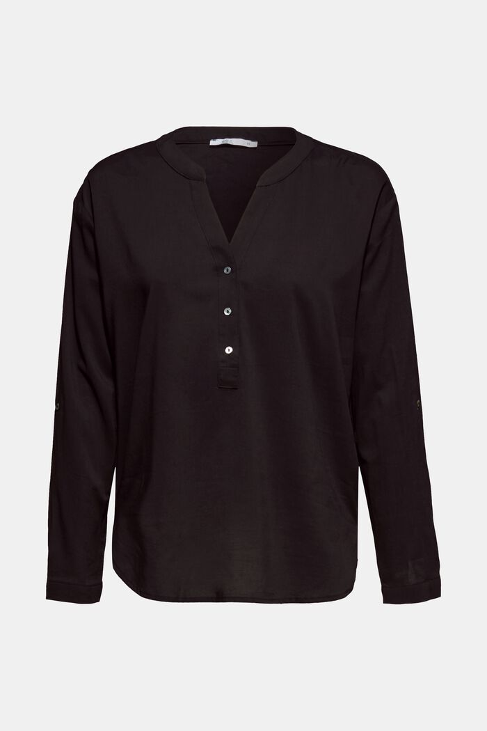 Blouse with turn-up sleeves, BLACK, detail image number 0