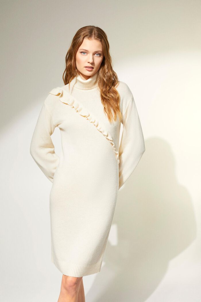 Wool blend dress with ruffles, LENZING™ ECOVERO™