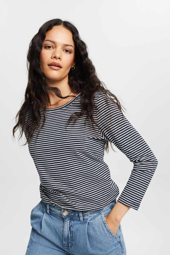 Striped Long-Sleeve Top, NAVY, detail image number 0