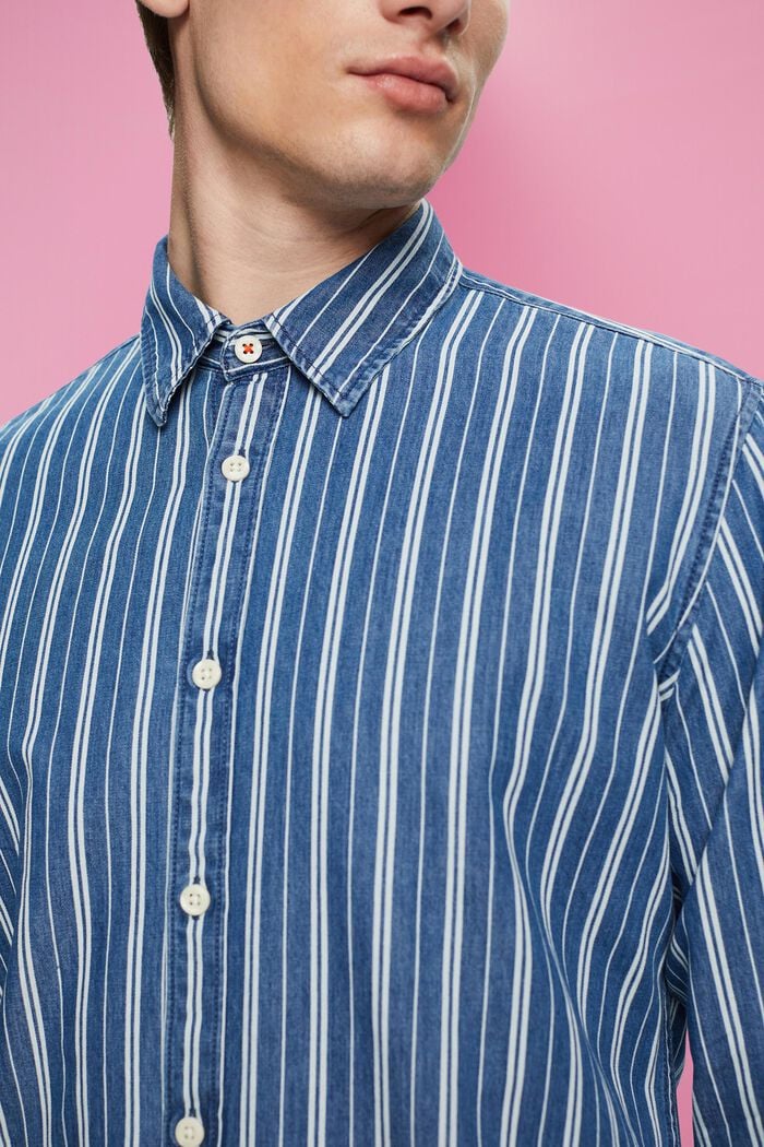 Slim fit denim shirt with stripes, ICE/BLUE, detail image number 2