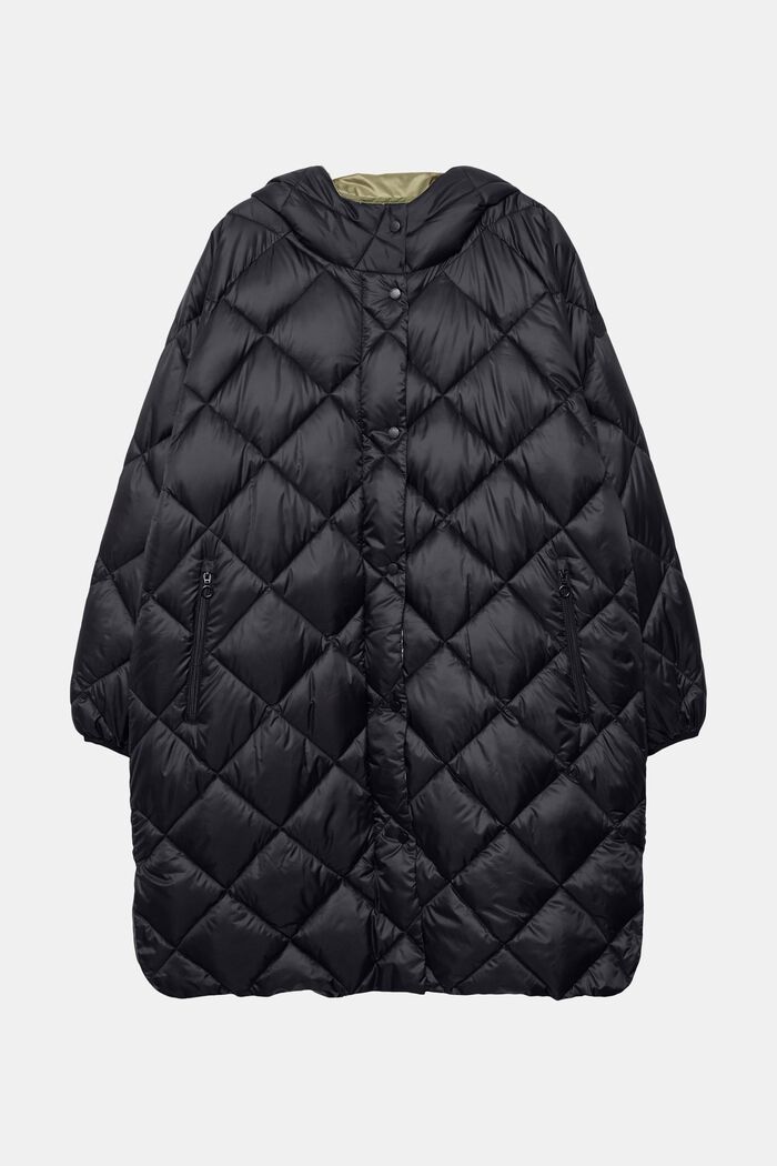 CURVY recycled: quilted coat with a hood, BLACK, overview