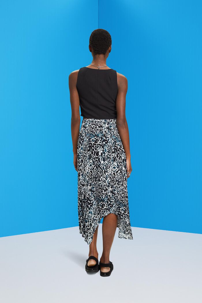 Asymmetric satin skirt with all-over print, BLACK, detail image number 3