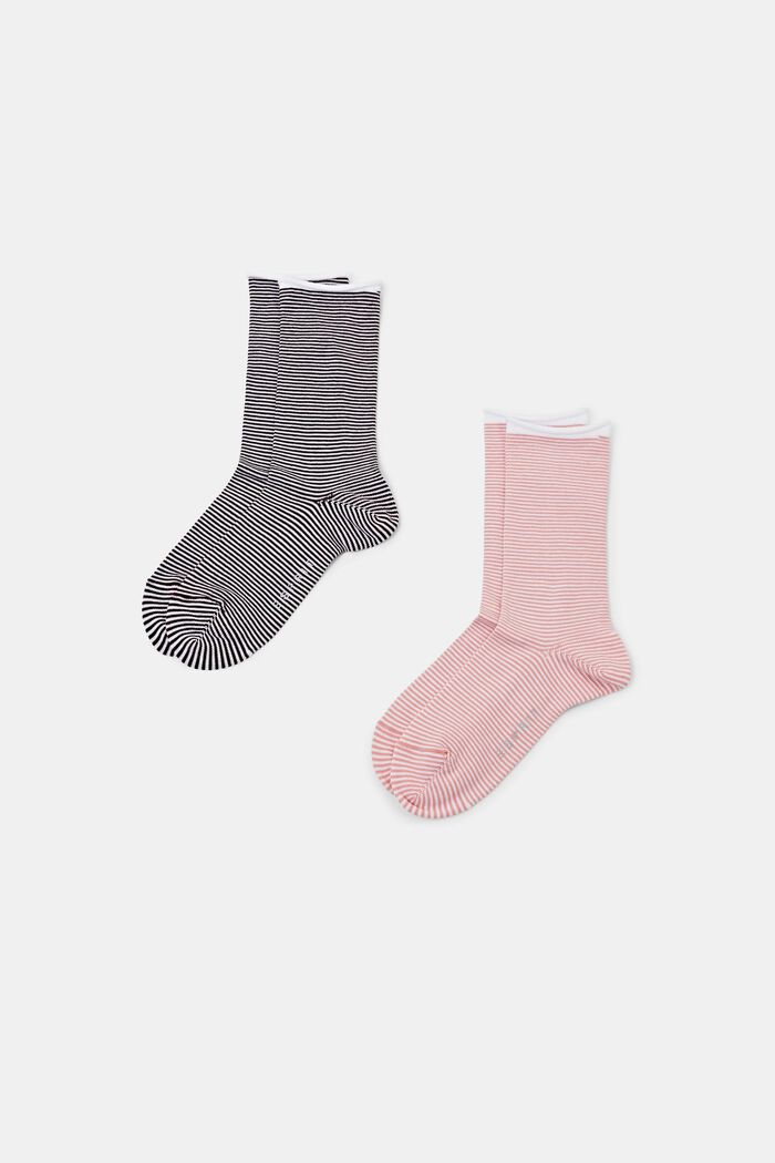 Striped socks with rolled cuffs, organic cotton, ROSE/BLACK, detail image number 0