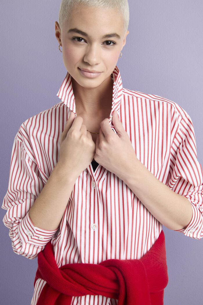 Striped Cotton-Poplin Shirt, DARK RED, detail image number 4