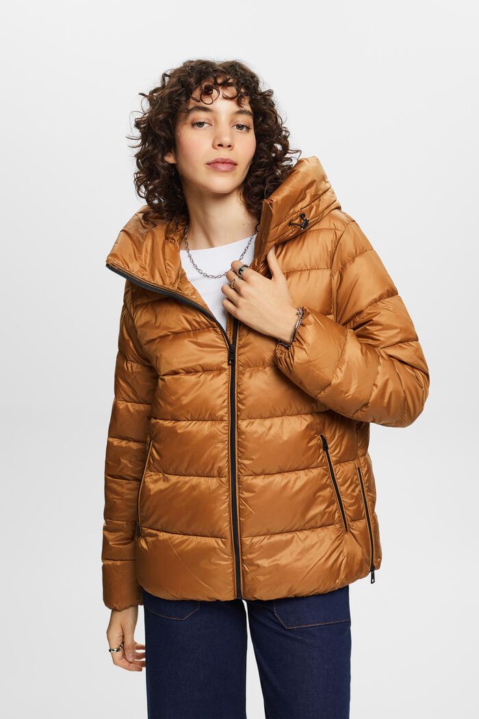 Recycled: puffer jacket with a hood, CARAMEL, detail image number 0