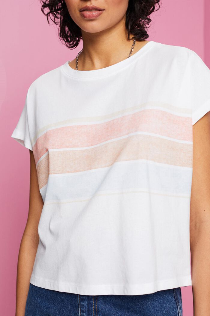 Striped Cropped Cotton T-Shirt, WHITE, detail image number 2