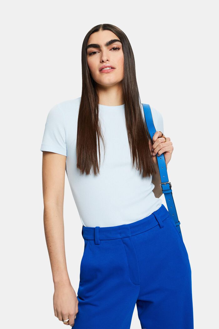 Cotton-Jersey Crewneck T-Shirt, PASTEL BLUE, detail image number 0