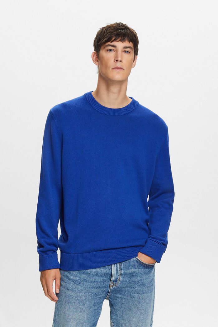 Cotton Crewneck Sweater, BRIGHT BLUE, detail image number 2