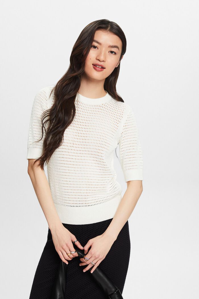 Mesh Short-Sleeve Sweater, OFF WHITE, detail image number 0