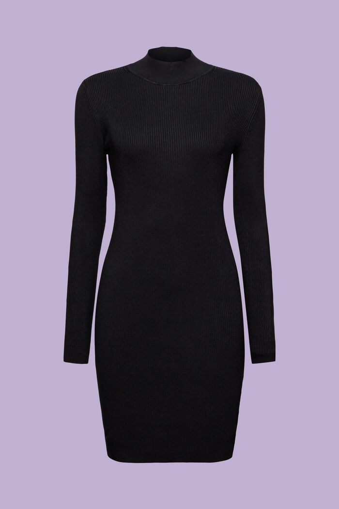 Rib-Knit Mockneck Mini Dress, BLACK, detail image number 6