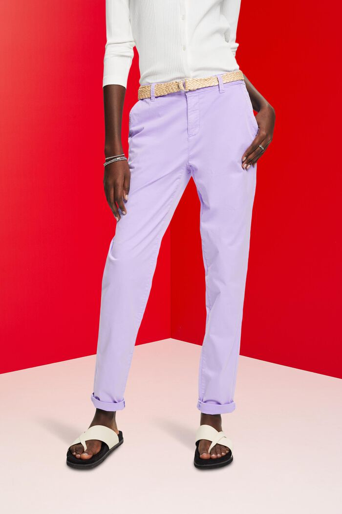Lightweight stretch chinos with belt, PURPLE, detail image number 0