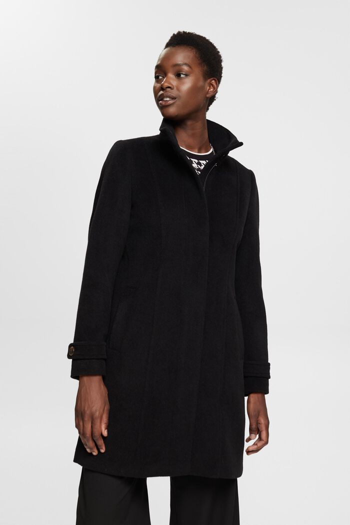 Wool blend coat, BLACK, detail image number 1