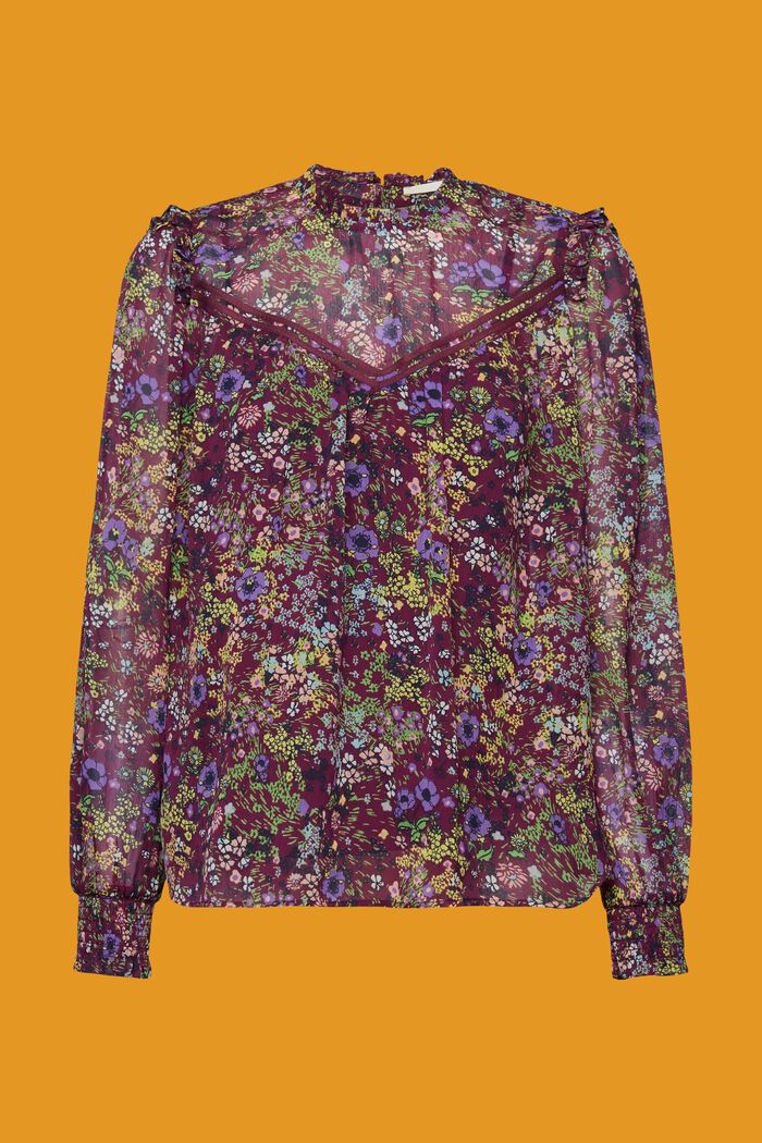 Floral chiffon blouse with ruffles, VIOLET, detail image number 6