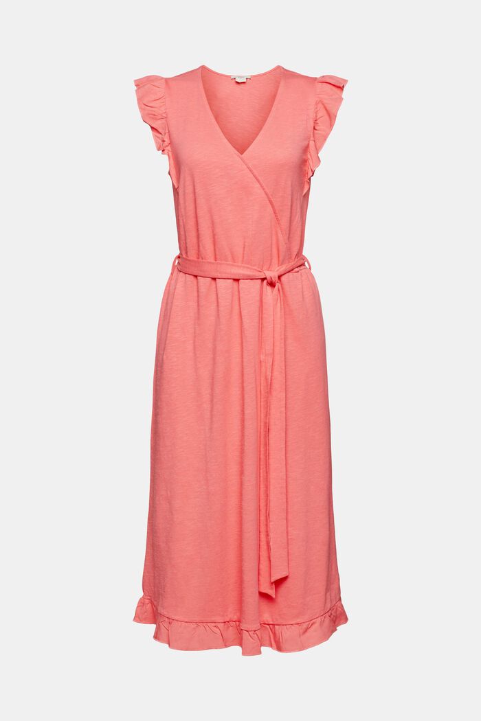 Containing TENCEL™: midi dress with a tie-around belt, CORAL RED, overview
