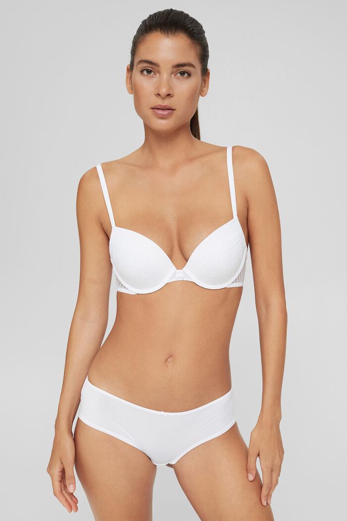 Recycled: push-up bra with lace trim, WHITE, detail image number 0