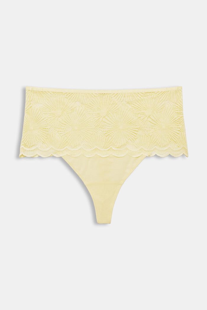 Thong with a wide waistband made of patterned lace, LIGHT YELLOW, overview