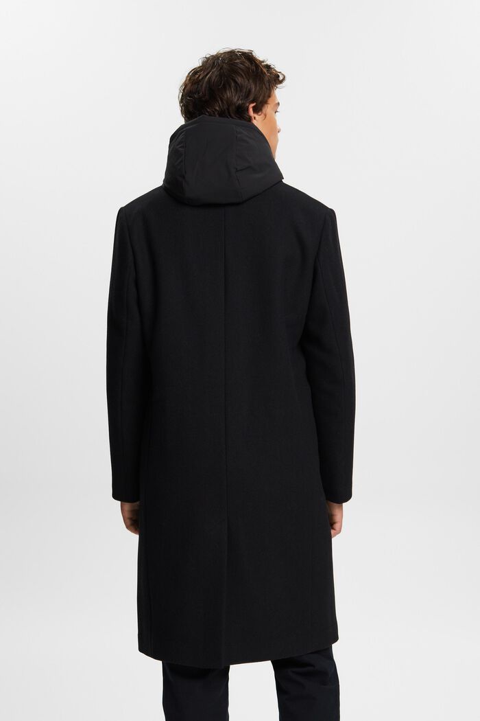 Wool Blend Detachable Hood Coat, BLACK, detail image number 3